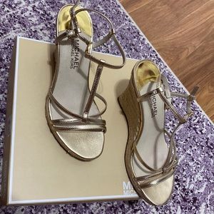 Michael Kors Metallic Pale Gold Kami Strap Wedge Sandal